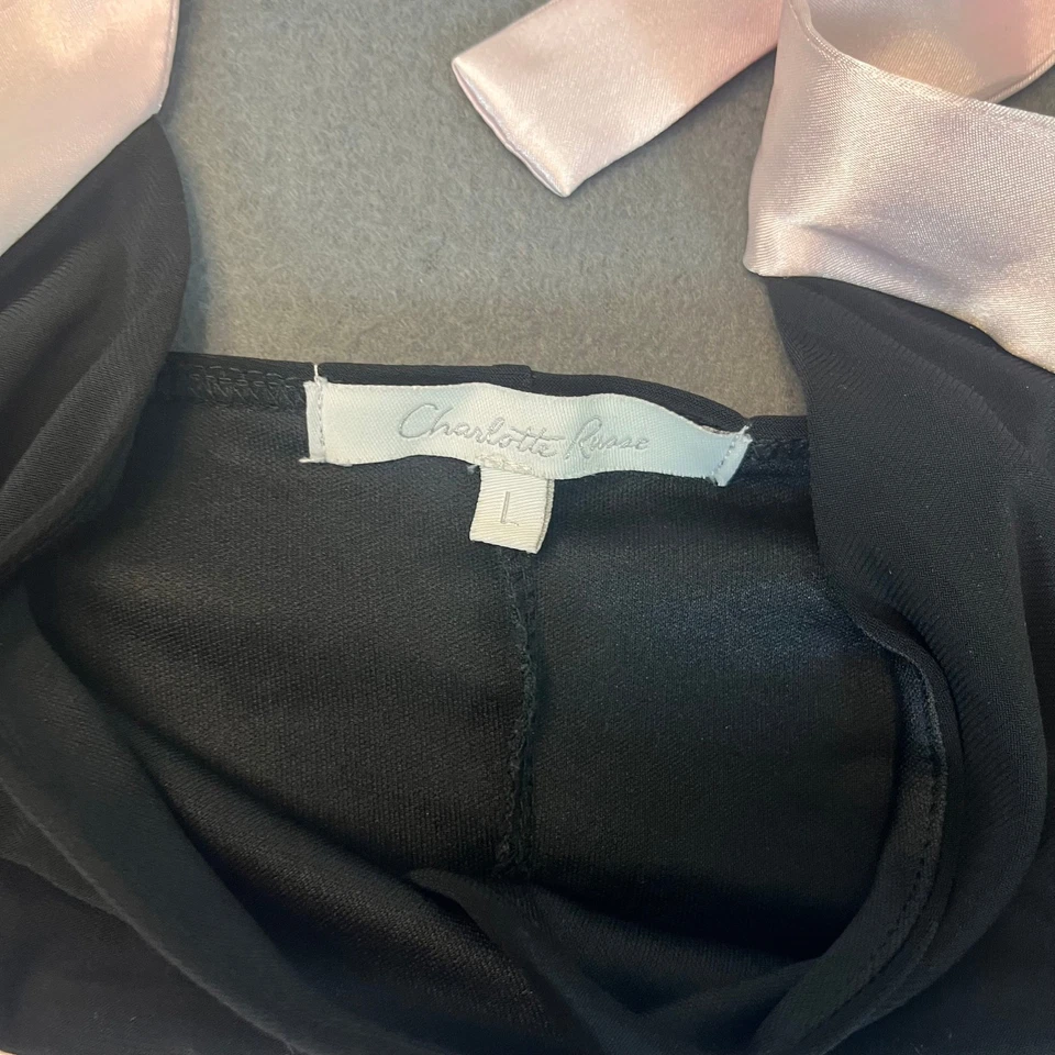 Vestido Charlotte Russe Mujer Talla Lg Rosa Negro Corbata Acampanada Cuello en V Rayas Foto 3 de 4