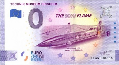 0 Euro Schein The Blue Flame Anni · Technik Museum Sinsheim o Null   Banknote