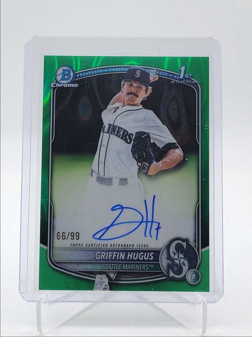 GRIFFIN HUGUS 2025 BOWMAN CHROME DRAFT 1ST GREEN LAVA AUTO /99 Q5701