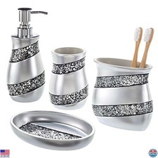 Mosaic Glass 4-Piece Bathroom Accessory Set - Soap Dispenser, Toothbrush Holder