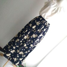 Pink House Floral Pattern Long Skirt Black