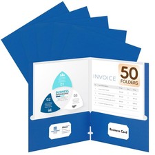 50 Packs Two Pocket Folders,Two Pocket File Folders with Business Card Slot,B...