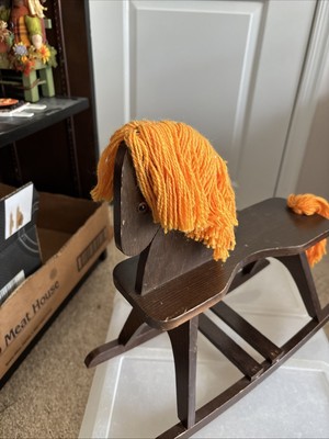 Handmade Child's Wooden Rocking Horse, Solid Wood With Yarn Mane And Tail