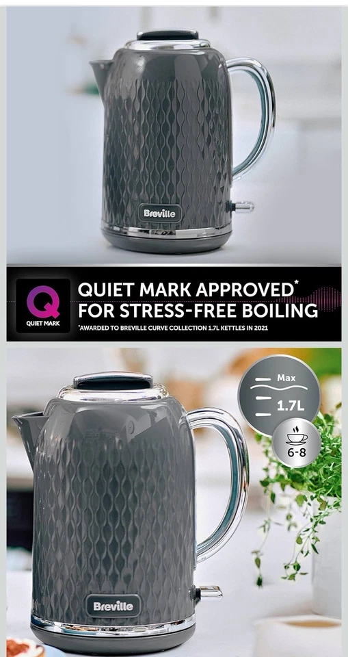 Breville Curve Electric Kettle | 1.7 Litre | 3KW Fast Boil | Black & Chrome [VKT - Image 2 of 4
