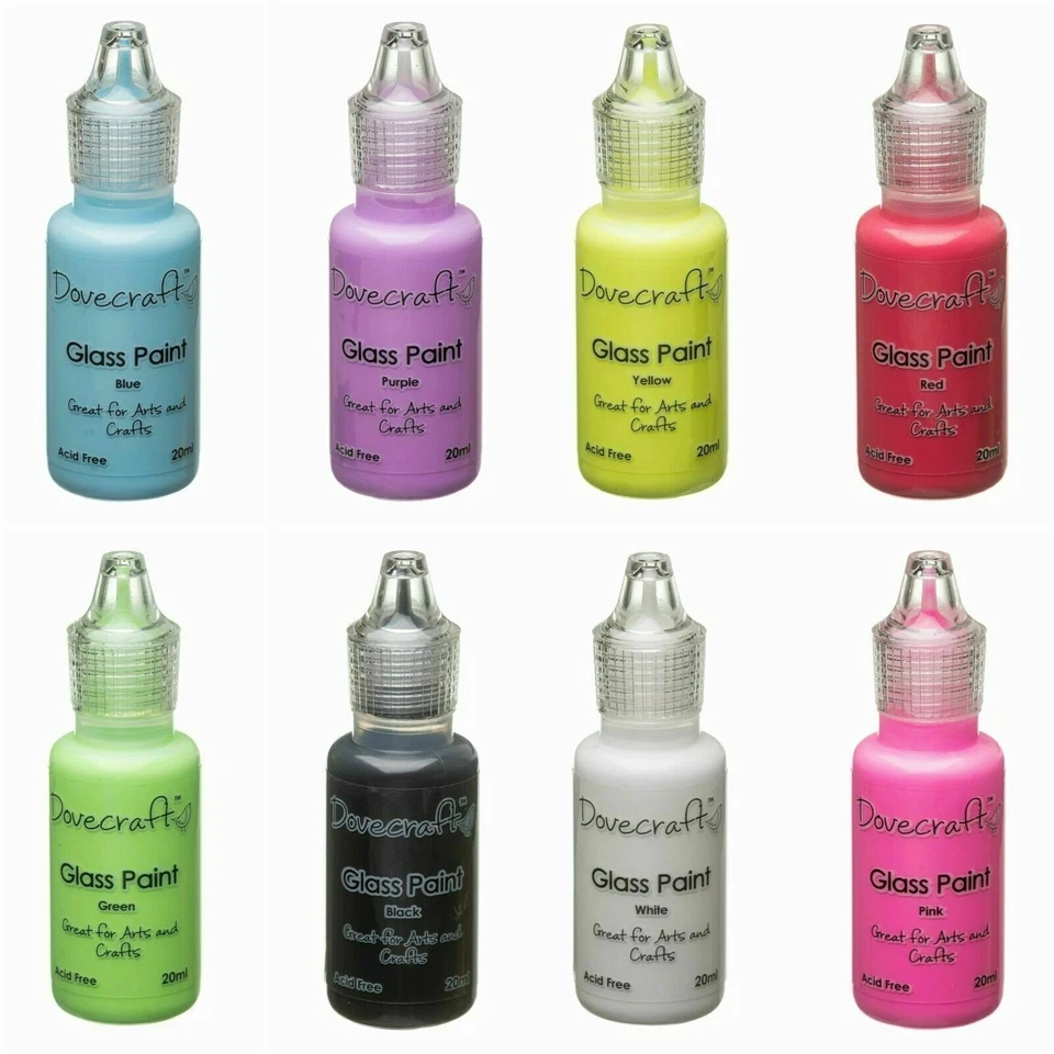 8 x PINTURAS DE VIDRIO por DOVECRAFT Pintura Artesanal Botellas de 20 ml