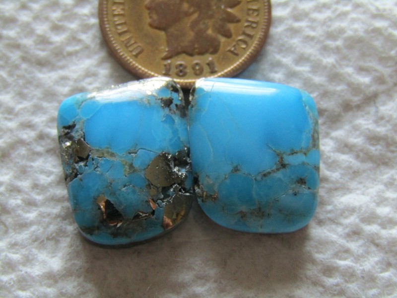 2 Kingman Pyrite Turquoise Cabochons 23 carats Arizona Cabs Matching Set Block
