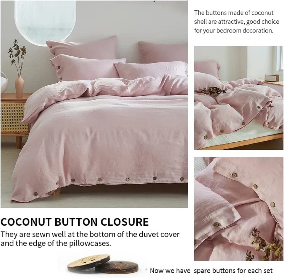 Funda nórdica de lino en rosa polvoriento lavado suave lino funda nórdica juego de edredón boho Foto 3 de 4