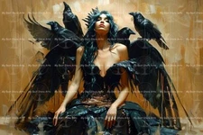 MORRIGAN AND RAVEN ART PRINT, Witchy Gothic Poster, Wall Decor Crow Pagan D469