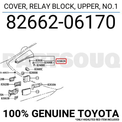 8266206170 Genuine Toyota COVER, RELAY BLOCK, UPPER, NO.1 82662 