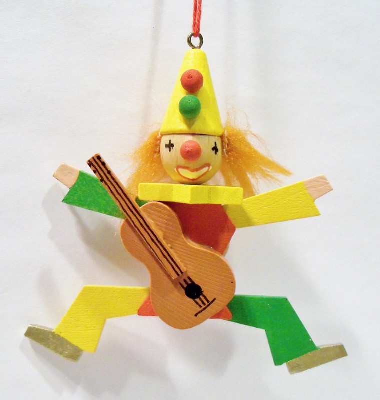 Erzgebirge Germany Clown Jester Puppet Guitar Wooden Wood Vntg Ulbricht Ornament