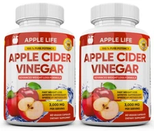 2 X Pure APPLE CIDER VINEGAR ACV 3000mg PURE WEIGHT LOSS FAT BURNER Diet Pills