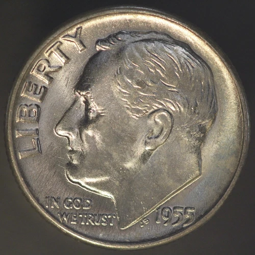 1955 D ROOSEVELT DIME BU FRESH FROM ORIGINAL ROLL-LOT 3089