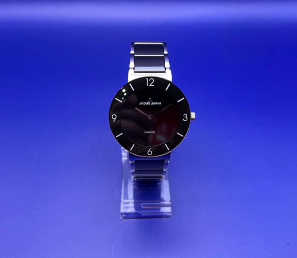 Armbanduhr Herren Damen JACQUES LEMANS „CERAMIC“ 1-2046 Silber/Schwarz - Bild 3 von 4