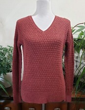 AMERICAN EAGLE Sweater Top Women XS Redish Brown L/S V-Neck Loose Chunky Knit
