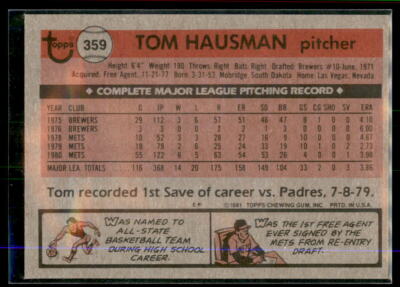 1981 Topps Tom Hausman #359 New York Mets | eBay