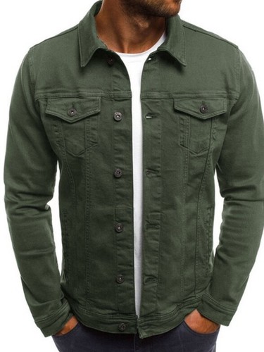 giacca uomo giubbetto slim fit moda denim jeans verde casual aderente 1045  | eBay