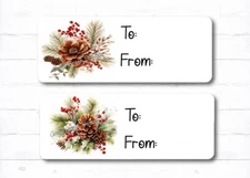 Pinecone Berries Gift Tags Self Stick Gift Tag Labels Christmas TO/FROM Stickers