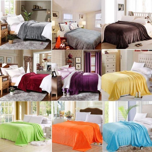 Super Soft Plush Mink Fleece Queen King Bed Sofa Throw 9 Solid Colors Blanket - Picture 1 of 21