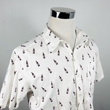 Budweiser XL Hawaiian Shirt Beer Bottle Print on White Cotton Short Sleeve