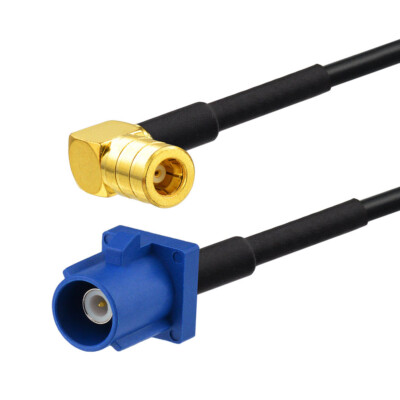 Fakra C blue Male plug to SMB Female pin right angle cable RG174 20inch jumper