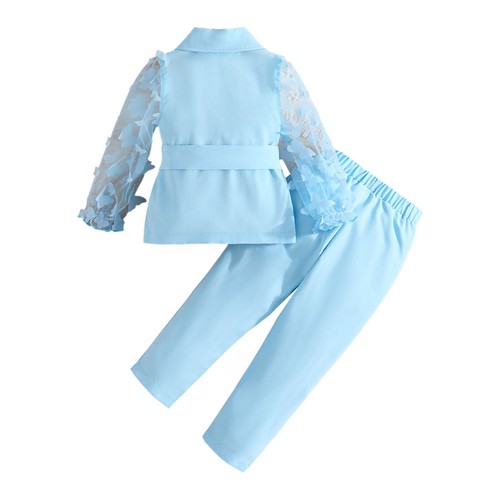 Kids Girls Set Casual Daily Coat Set Belt Design Pants Set Fashion Trends Lapel - Picture 16 of 42