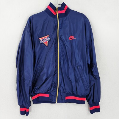 Vintage Nike Jacket Mens Large Blue USA Track Field Bomber Windbreaker Warm  Up