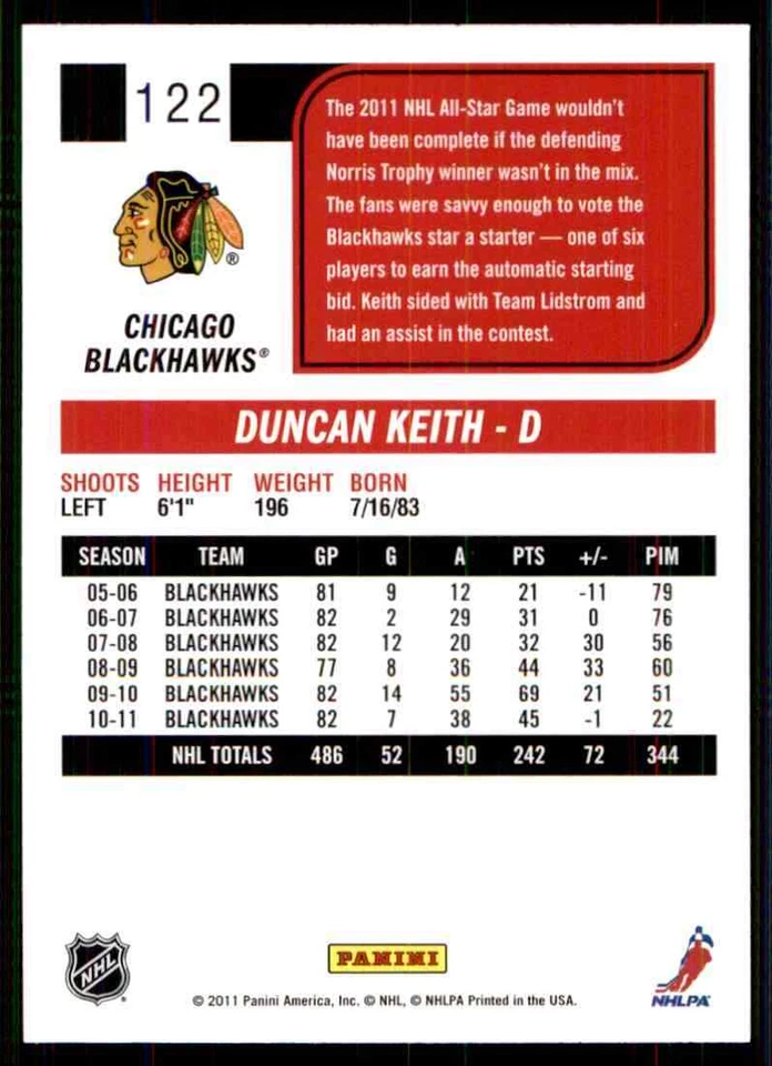 2011-12 Score Duncan Keith #122 - Image 2 of 2