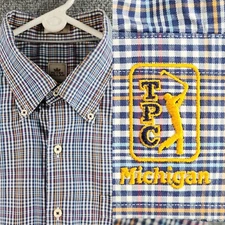 Peter Millar Men Button Up Long Sleeve Colorful Plaid Large Michigan TPC Golf