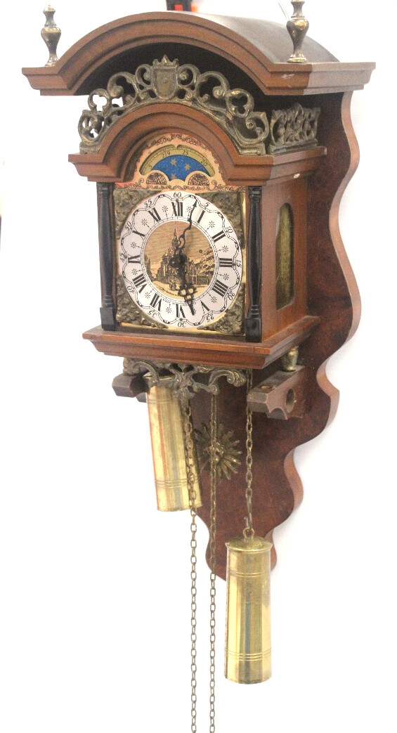 Vintage FRANZ HERMLE & SOHNE Chain/ WeightDriven Wall Clock w/ Moon