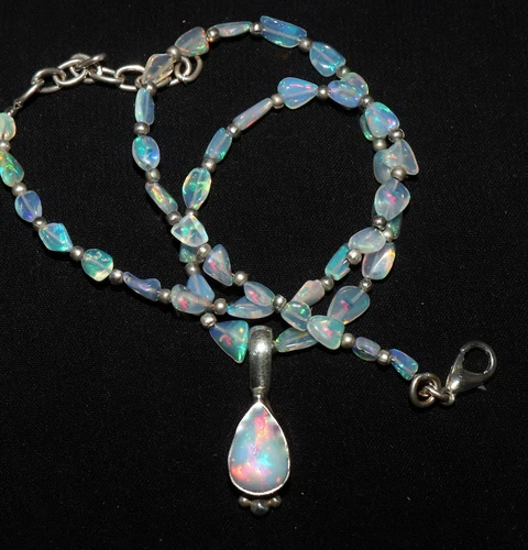 Natural fire opal necklace with sterling silver opal pendant necklace for women