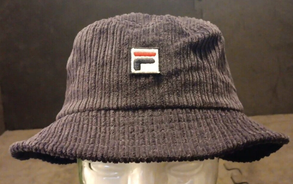 NWOT Rare Sample 56CM Fila Blue Corduroy Embroidered Logo Bucket Hat