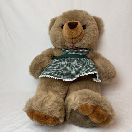 24" VINTAGE 1998 JCPENNY Brown Teddy Bear w/ Green Apron Holiday Plush Large - Picture 5 of 9