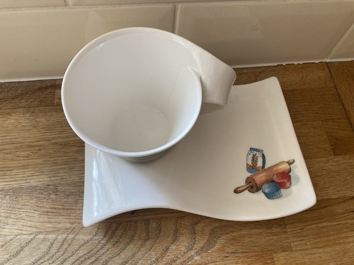 VILLEROY & BOCH WAVE CUP & SAUCER RECIPE DESIGN RARE NEW UNUSED CHOC PINWHEEL - Picture 2 of 14