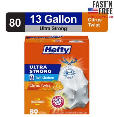 Hefty Ultra Strong 13 gallon Trash Bags, Tall Kitchen Trash Bags, White, 80 Bags