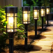 8 Pack Solar Pathway Lights Outdoor, Solar Garden Lights Glass Stainless Stee...