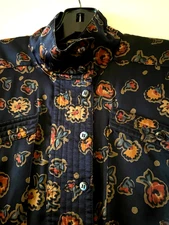 ESCADA VINTAGE SILK BLOUSE IN DARK NAVY QUILTED MOCK COLLAR CUFFS 36 RUNS 10-12