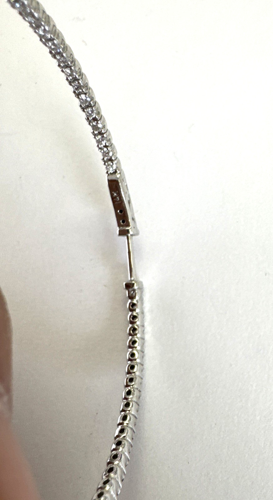 14K Solid White Gold Diamond Extra Large Hoop Ear… - image 13