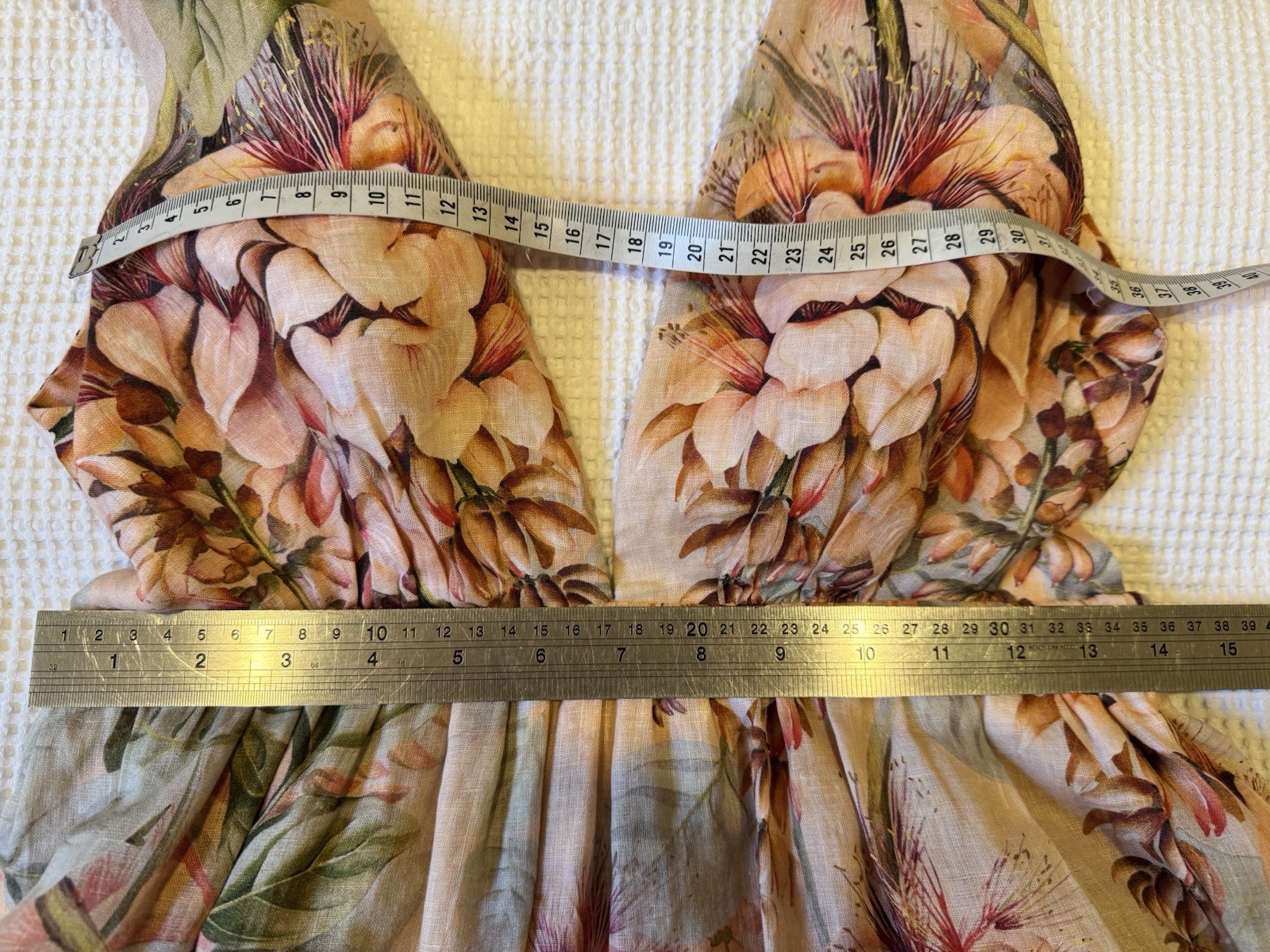 Zimmermann Dress Size 1/AU 10/US 6 Candescent Swing Linen Floral Plunge Mini