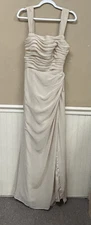 AZAZIE JESAPHINE Champagne Staright Floor Length Chiffon Dress Size A14 NWT