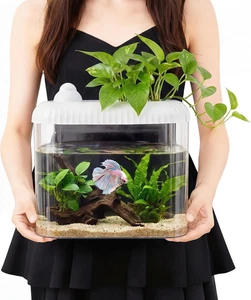 White 2 Gallon Plastic Aquaponic Betta Fish Tank Large Bowl Shatterproof Small E