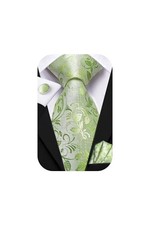 Mens 70 inches Tie Set Extra Long Necktie With Cufflinks Light Green