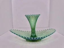 HTF Vintage MCM  Fostoria Heirloom Green Single Horn Epergne Oval Bowl and Vase