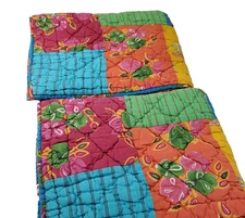 The Company Store Shams Quilted Patchwork Teal Back Tie Close 100% Cotton