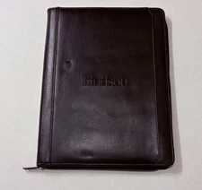 LEED’S Black Leather Portfolio Organizer Zip Around Padfolio Hudson Logo C1
