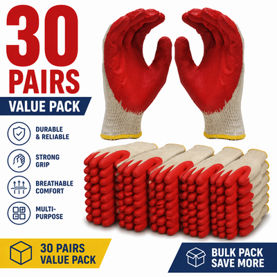 #ad #ad 30 Pairs Work Gloves Latex Coated Grip Safety Gloves Free Size Bulk Pack $18.99