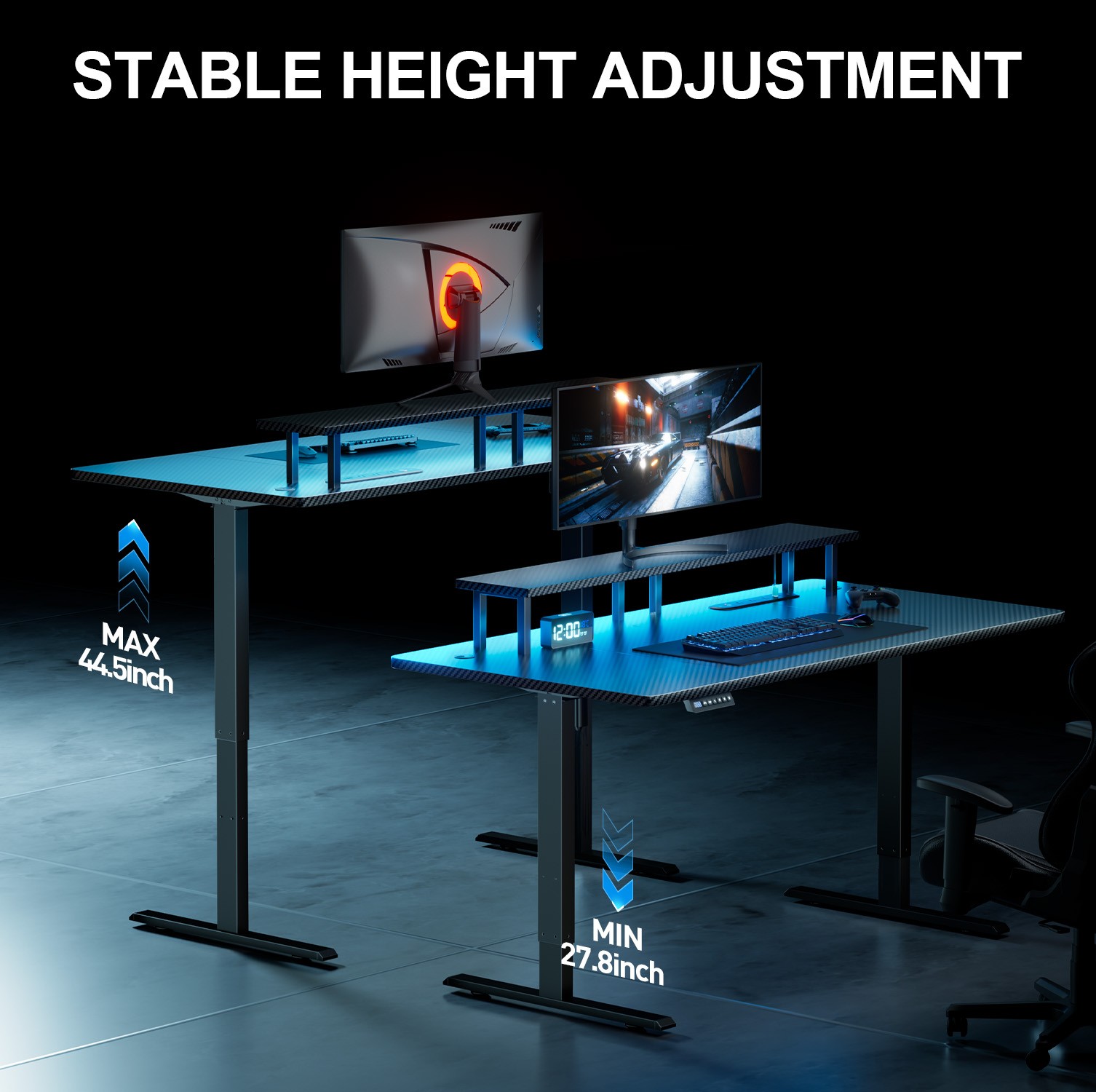 Electric Standing Desk with LED Lights & Power Outlets, Height Adjustable Desk