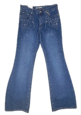 12 Adolfo Denim Blue Jeans Rhinestone Straight Leg