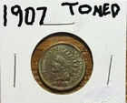 NICE RAINBOW TONED  1907  INDIAN HEAD CENT / PENNY. SHARP LIBERTY , MUST SEE !