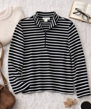 Coldwater Creek Black White Striped Half Zip Knit Top Womens PL Casual Comfort