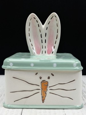 Potter's Studio Easter Bunny Ceramic Trinket Box Polka Dot Lid
